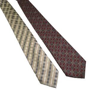 Lot of 2 Men’s Silk Ties Geoffrey Beene Tan GANT Limited Edition Red Patterned